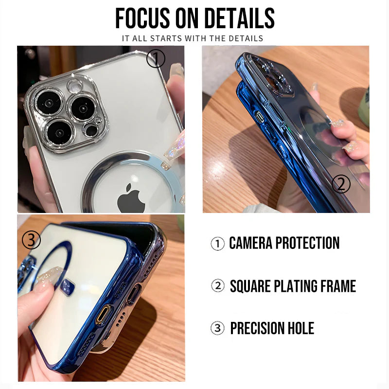 Luxury Plating Clear Magnetic for Magsafe Wireless Charge Case for Iphone 14 13 12 11 Pro Max X XR XS 8 plus Soft Silicone Cover