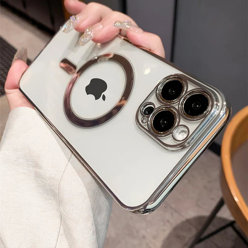 Luxury Plating Clear Magnetic for Magsafe Wireless Charge Case for Iphone 14 13 12 11 Pro Max X XR XS 8 plus Soft Silicone Cover