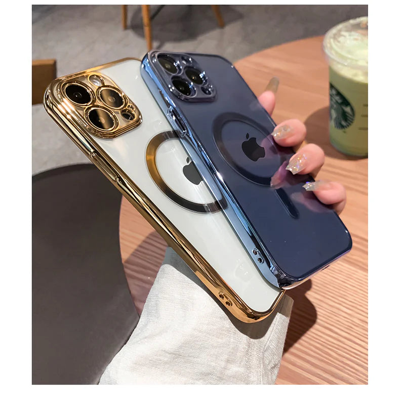 Luxury Plating Clear Magnetic for Magsafe Wireless Charge Case for Iphone 14 13 12 11 Pro Max X XR XS 8 plus Soft Silicone Cover