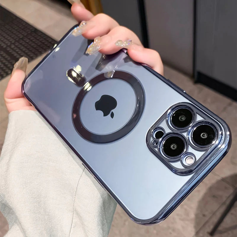 Luxury Plating Clear Magnetic for Magsafe Wireless Charge Case for Iphone 14 13 12 11 Pro Max X XR XS 8 plus Soft Silicone Cover