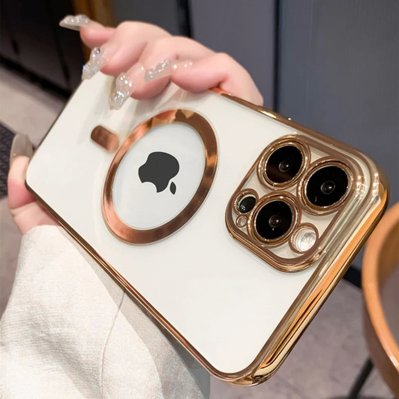 Luxury Plating Clear Magnetic for Magsafe Wireless Charge Case for Iphone 14 13 12 11 Pro Max X XR XS 8 plus Soft Silicone Cover