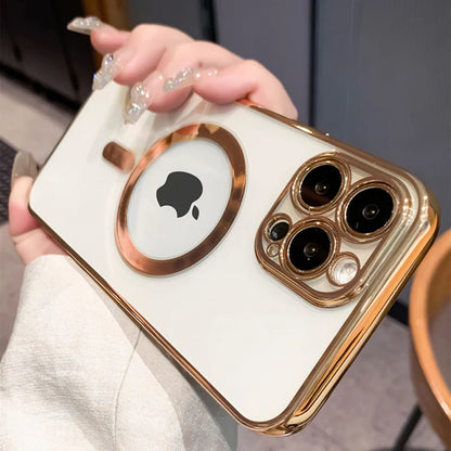 Luxury Plating Clear Magnetic for Magsafe Wireless Charge Case for Iphone 14 13 12 11 Pro Max X XR XS 8 plus Soft Silicone Cover