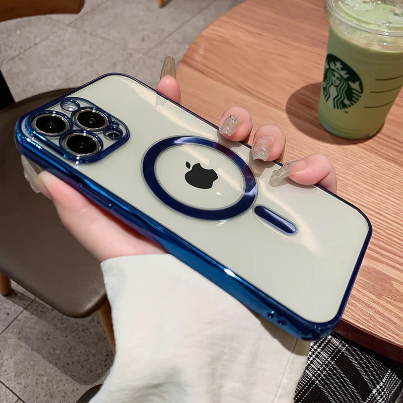Luxury Plating Clear Magnetic for Magsafe Wireless Charge Case for Iphone 14 13 12 11 Pro Max X XR XS 8 plus Soft Silicone Cover