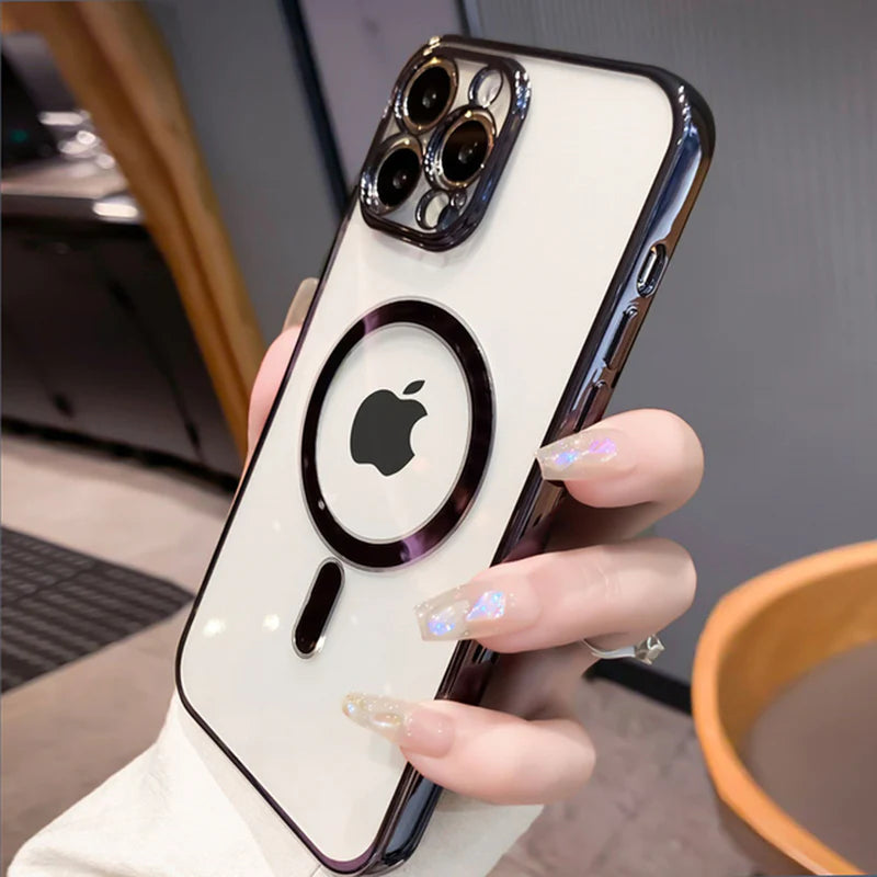 Luxury Plating Clear Magnetic for Magsafe Wireless Charge Case for Iphone 14 13 12 11 Pro Max X XR XS 8 plus Soft Silicone Cover